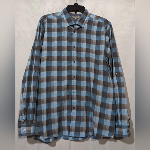 Ted Baker Other - Ted Baker Weybiza Slim Fit Blue Plaid Roll Sleeve Button Down Shirt Size 5 Large